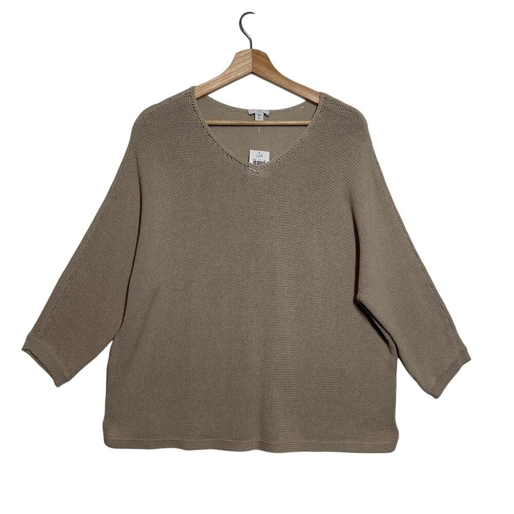 J. Jill Cotton Linen V-Neck Tunic Sweater Flax Beige Sz LP NWT Petite Neutral